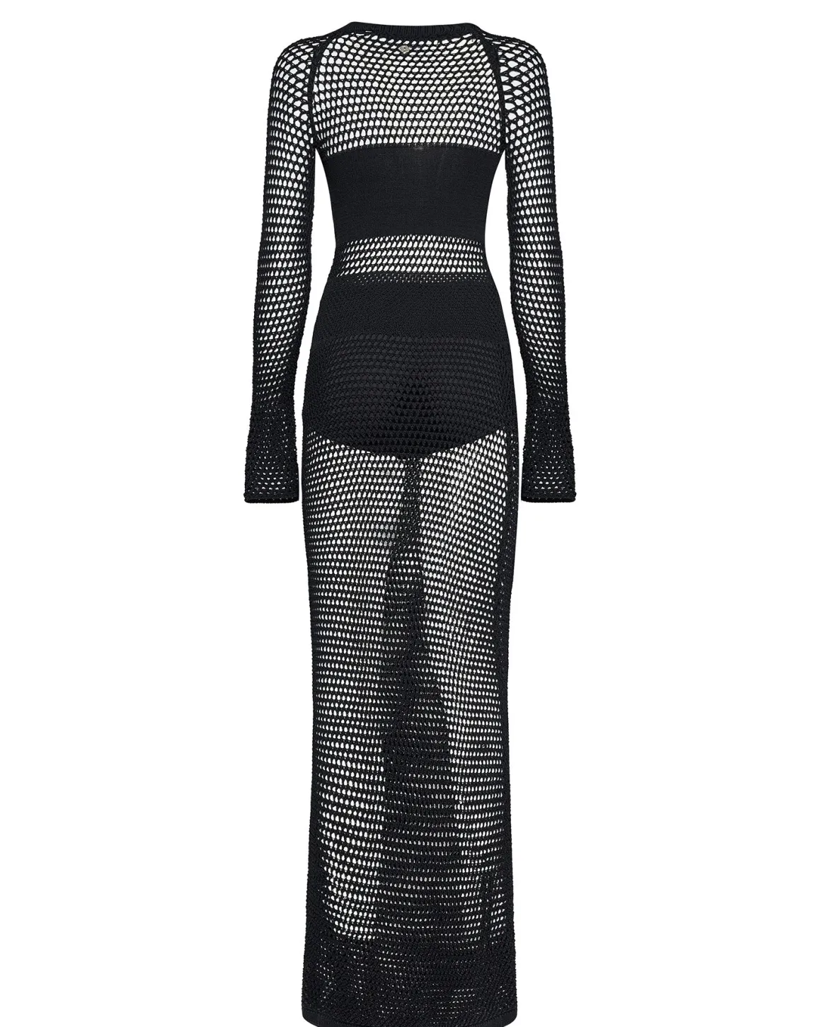 Long dress with mesh structure and sculptural design