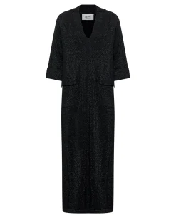 Long dress with micro-lurex and V-neck