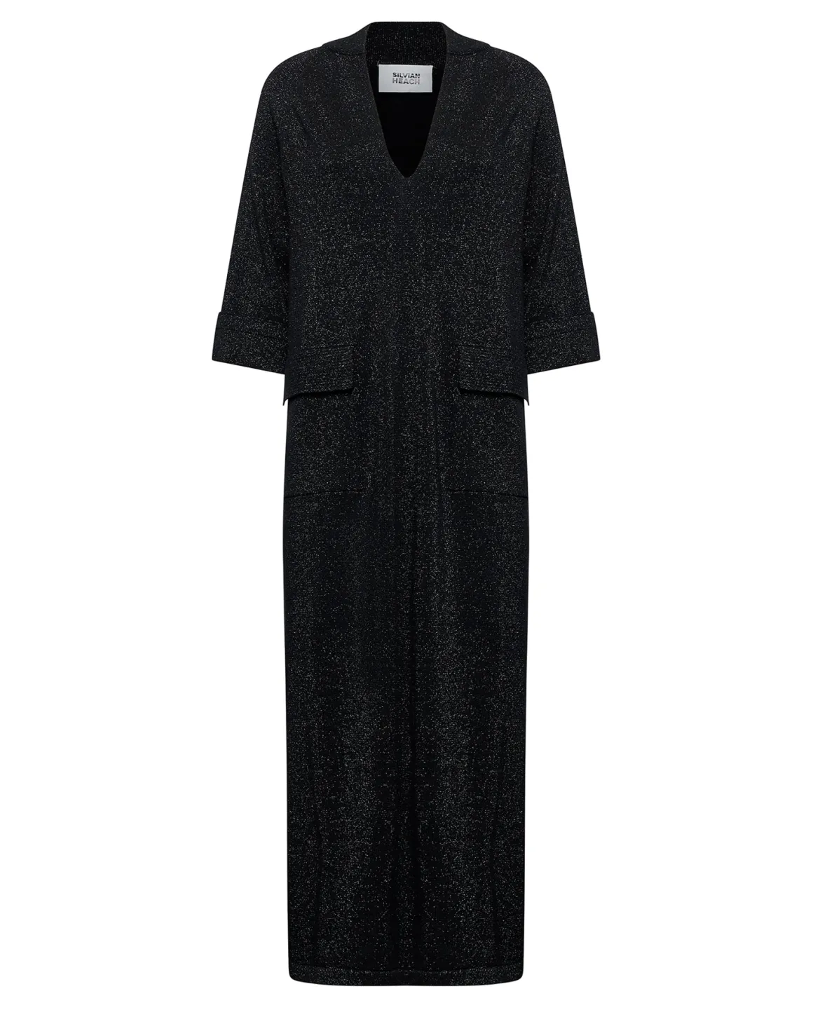 Long dress with micro-lurex and V-neck