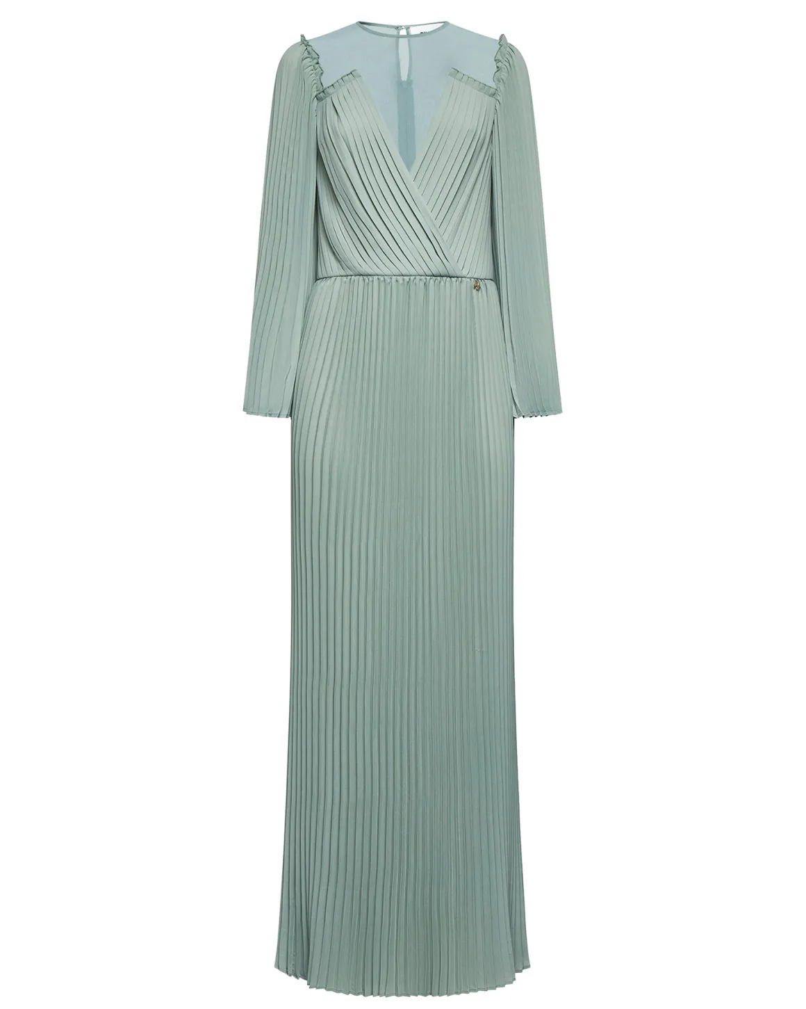 Long dress with pleats and crossover neckline