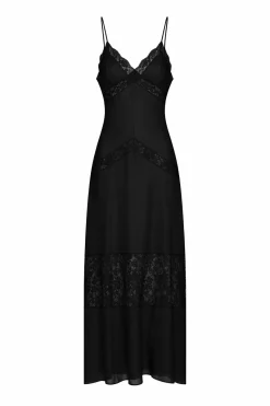 Long dress with thin straps and decorative inserts