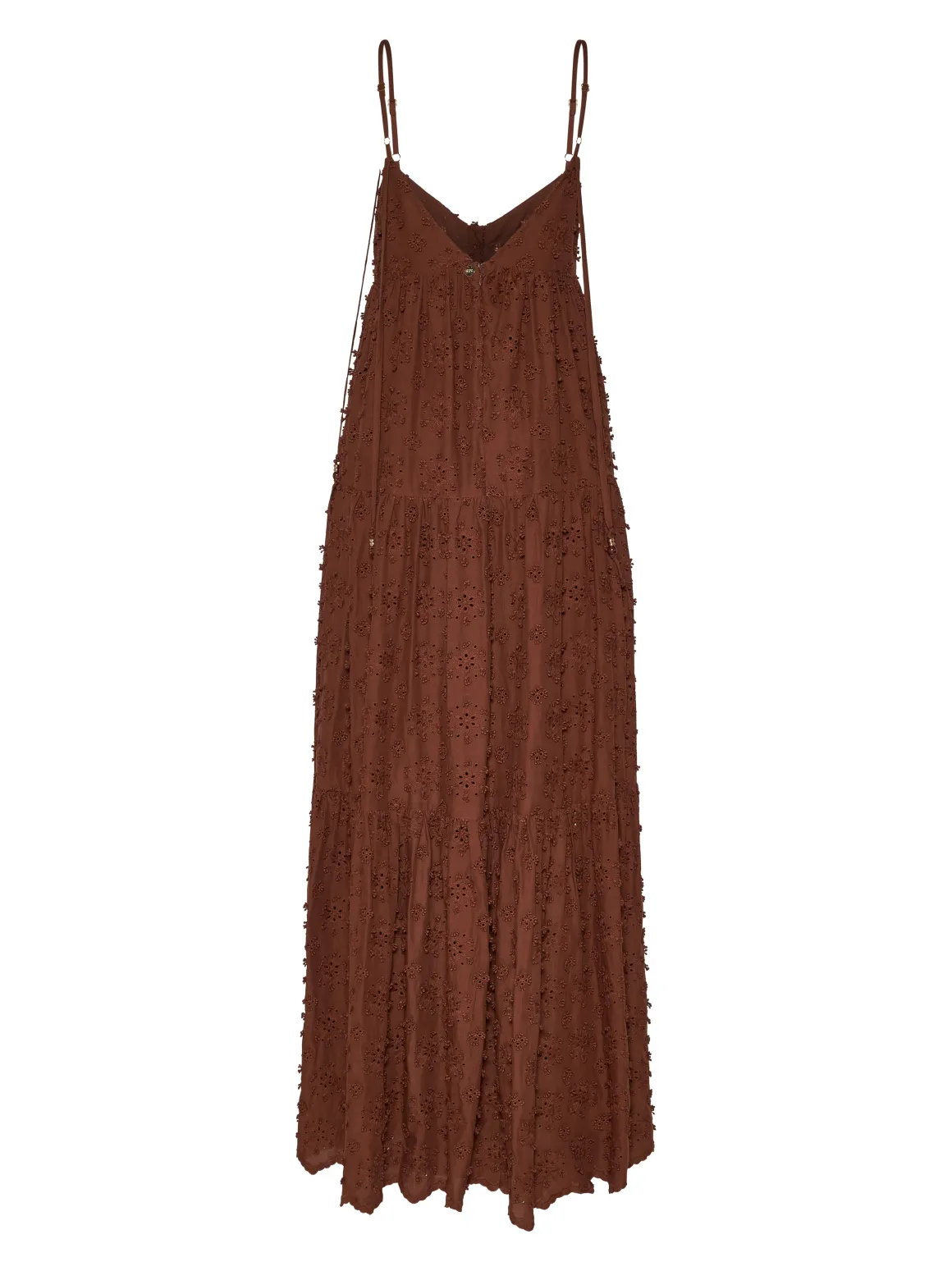 Long dress with thin straps and decorated surface