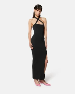 Long knitted dress with cross neckline