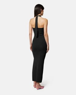 Long knitted dress with cross neckline