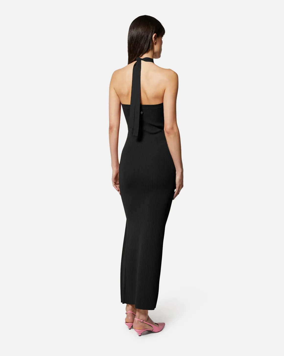 Long knitted dress with cross neckline