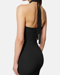 Long knitted dress with cross neckline