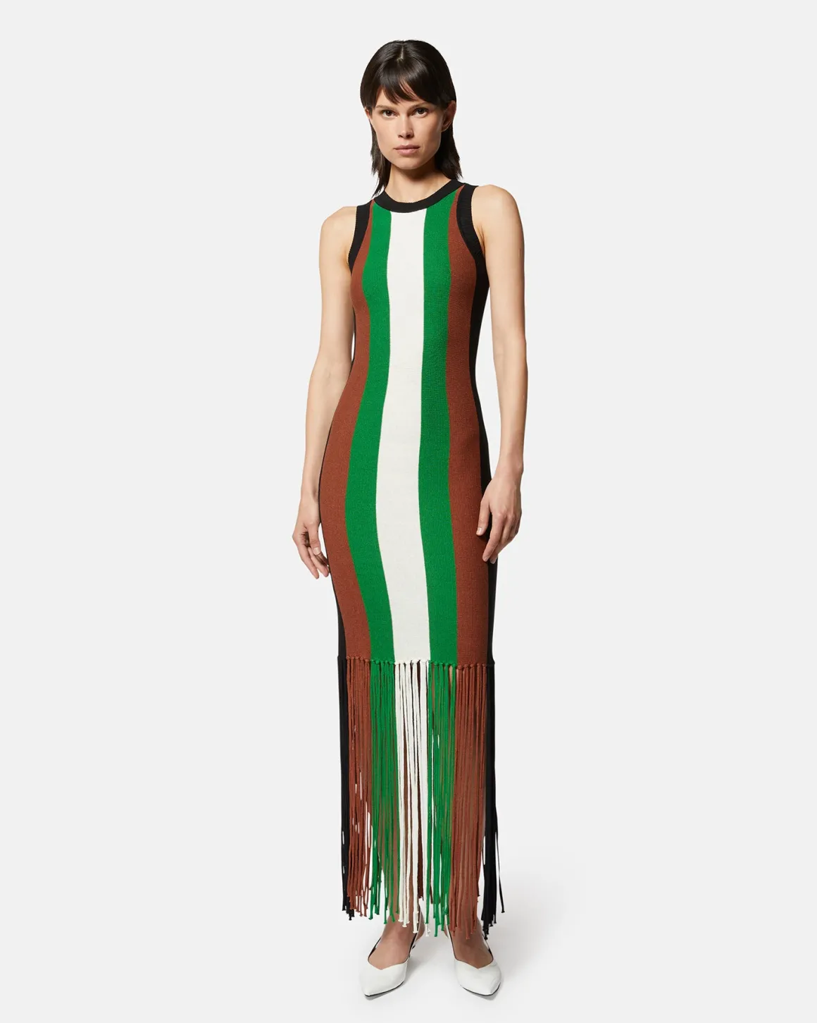 Long multicolor striped dress with fringes