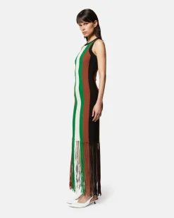 Long multicolor striped dress with fringes
