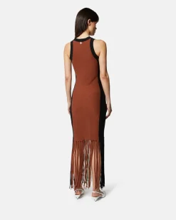 Long multicolor striped dress with fringes