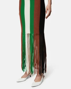 Long multicolor striped dress with fringes