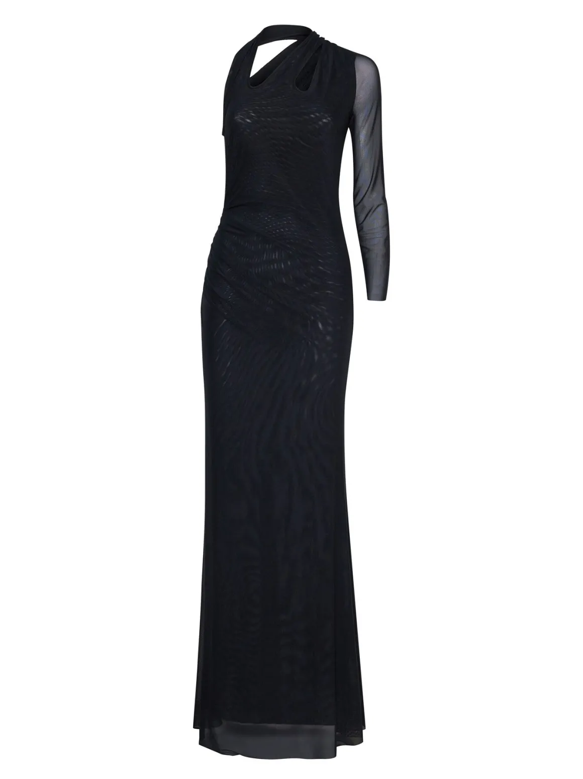 Long one-shoulder dress with sculptural drapes