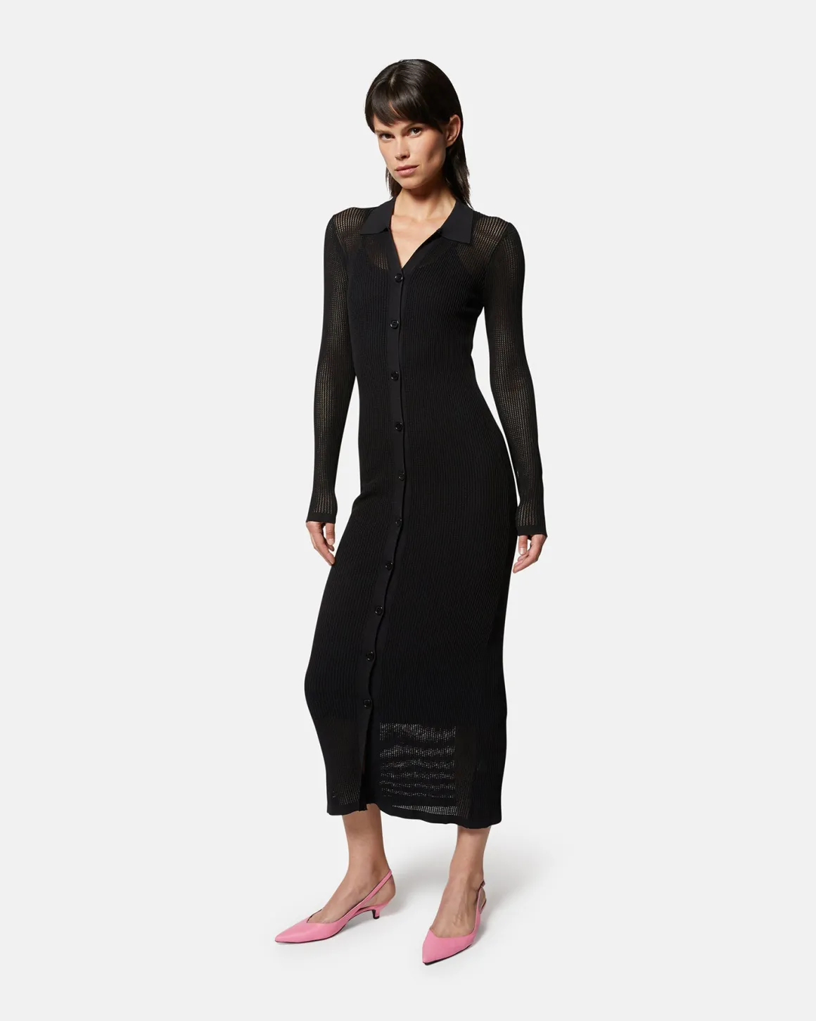 Long ribbed jersey dress with buttons