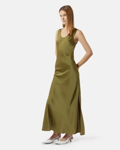 Long satin dress with side slit