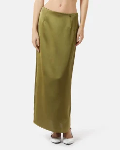 Long satin skirt with detail