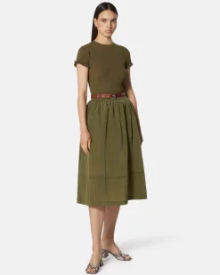 Long skirt with contrasting belt