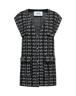 Long vest with tweed-effect workmanship
