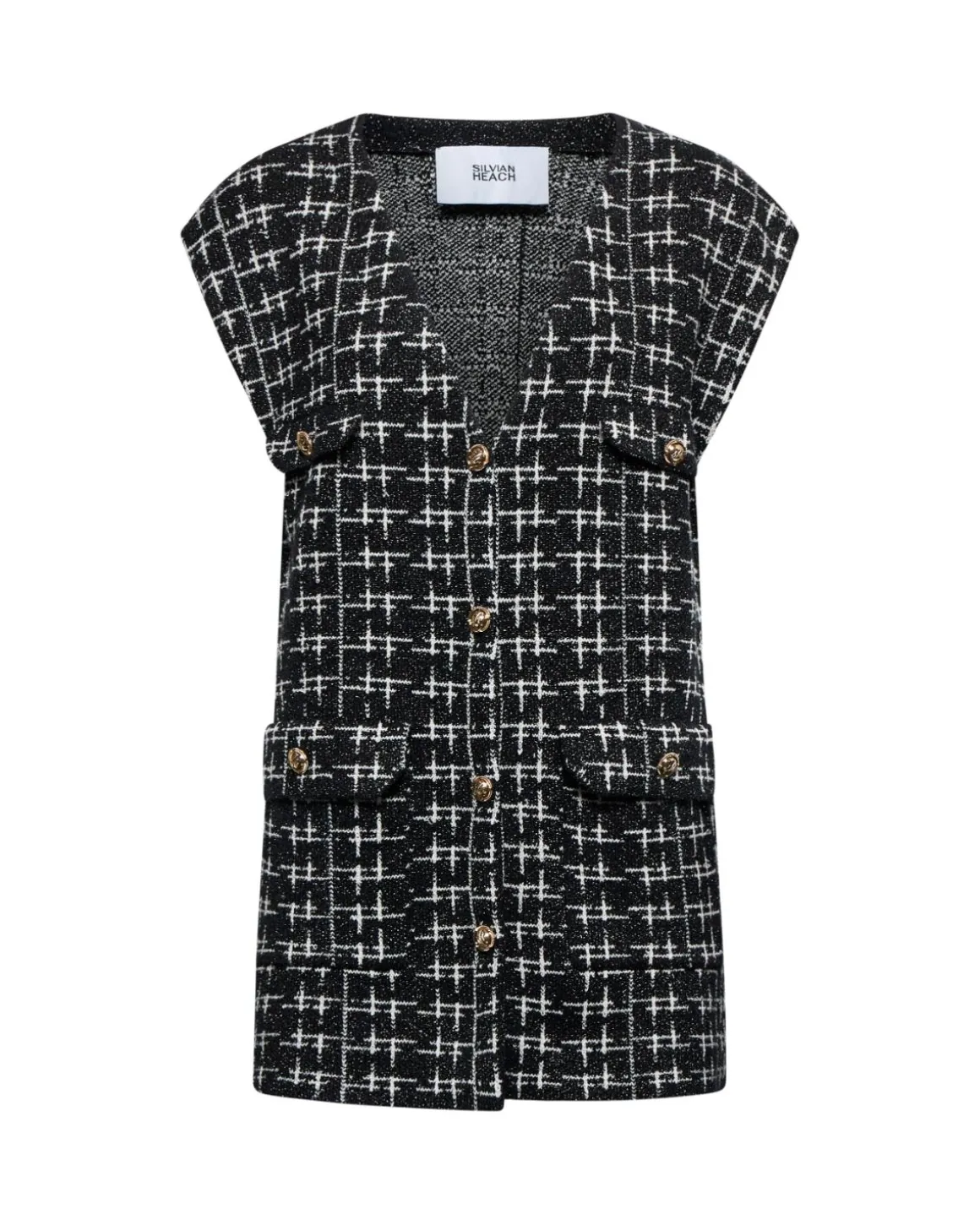 Long vest with tweed-effect workmanship