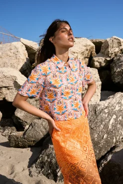 Longuette skirt in pierced fabric