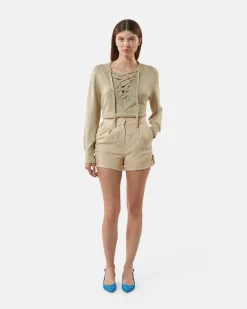 Lurex shirt sweater with intertwined V neckline