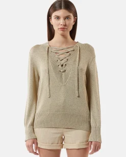 Lurex shirt sweater with intertwined V neckline