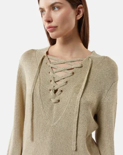Lurex shirt sweater with intertwined V neckline