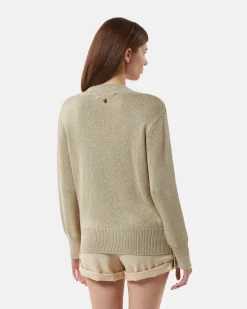 Lurex shirt sweater with intertwined V neckline