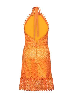 Midi dress in crochet lace with American neckline