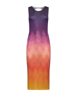 Midi dress in shaded jersey with round neckline