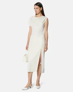 Midi dress with drapes and side slit