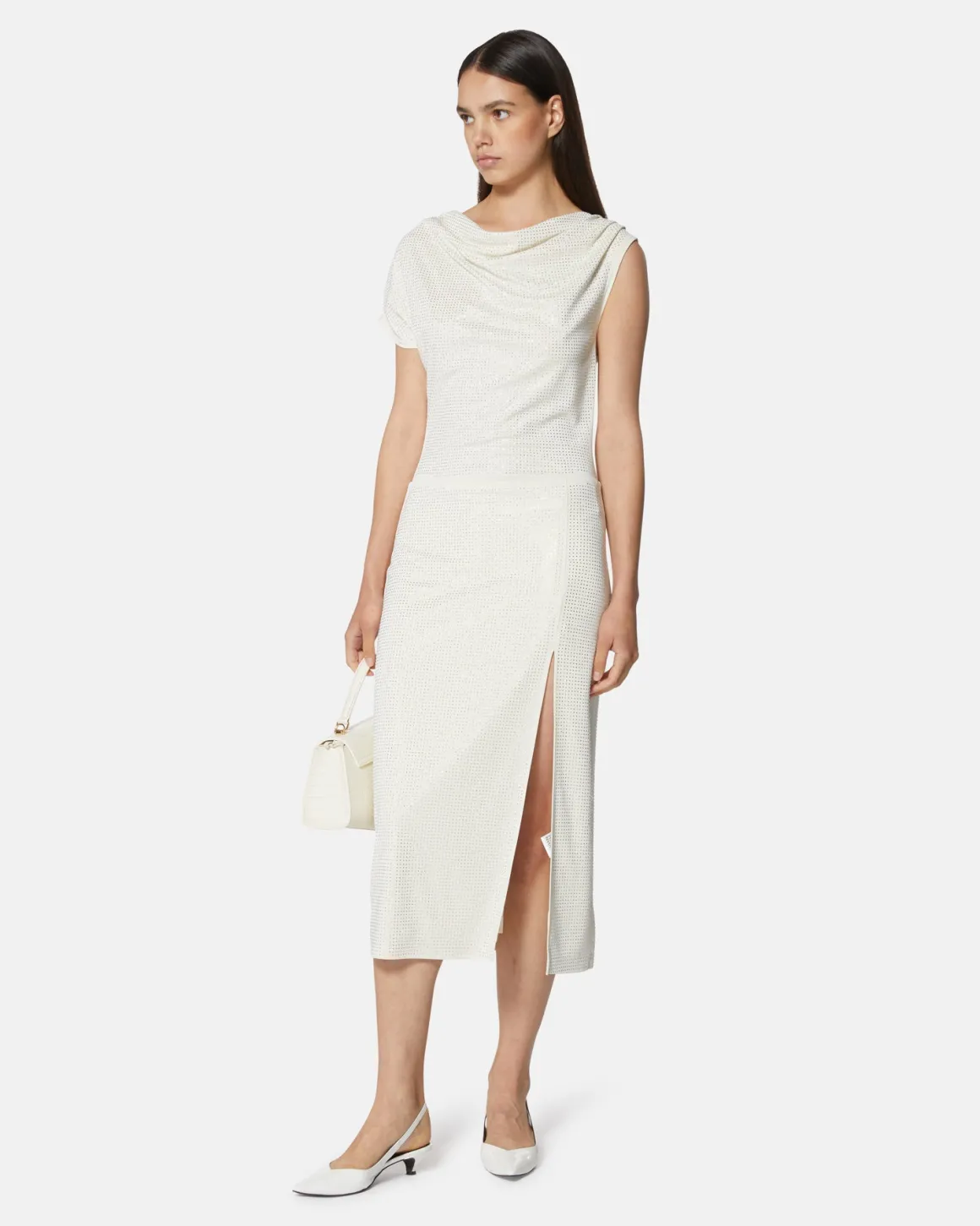 Midi dress with drapes and side slit
