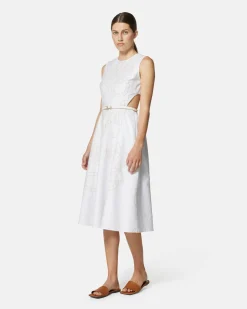 Midi dress with embroidery and cut-out details