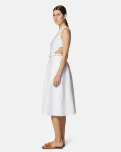 Midi dress with embroidery and cut-out details