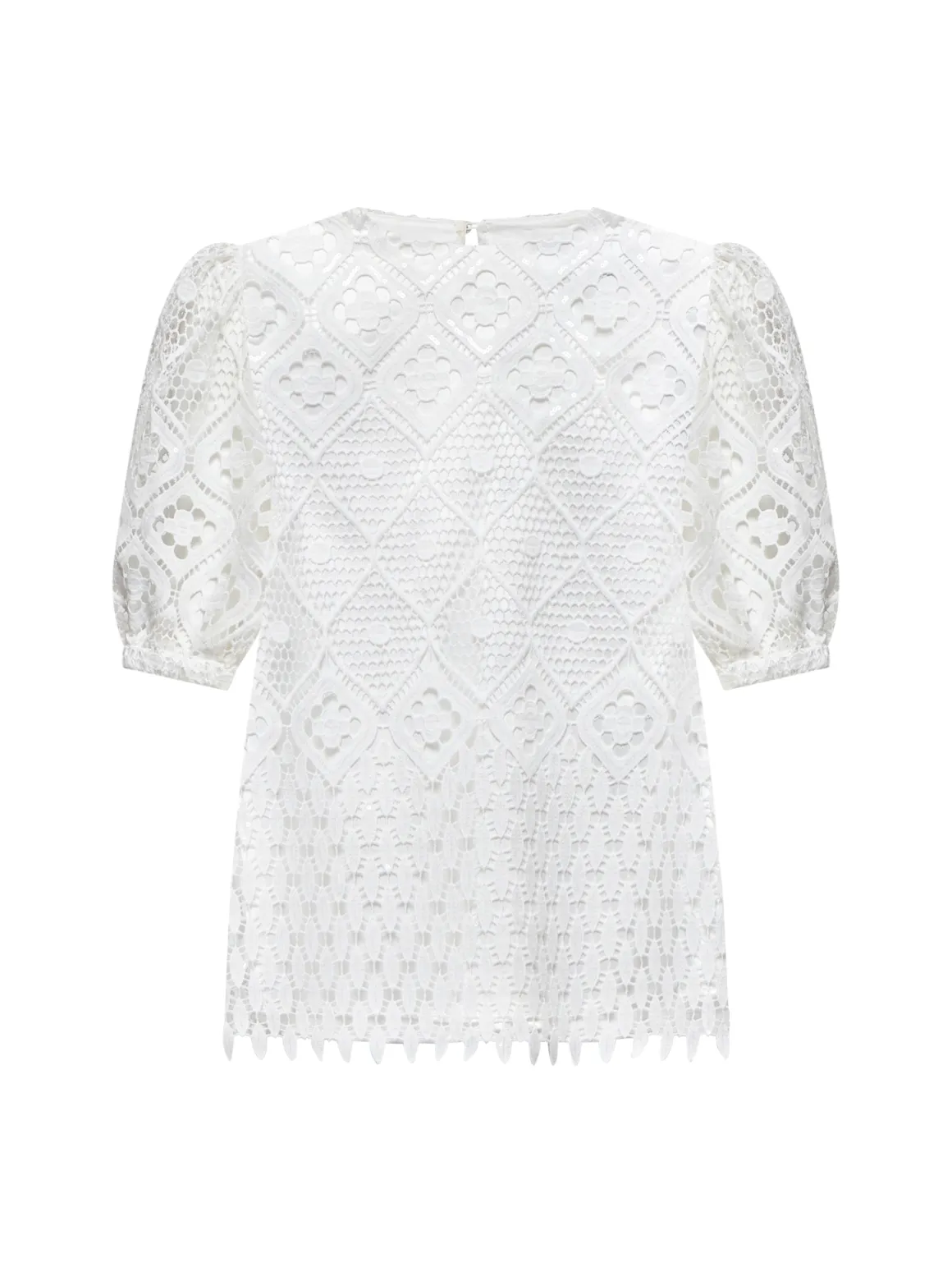 Pitched lace blouse with puff sleeves
