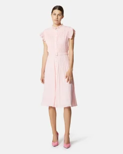 Pleated midi dress with belt