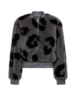 Printed faux fur bomber jacket