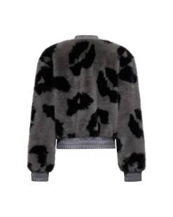 Printed faux fur bomber jacket