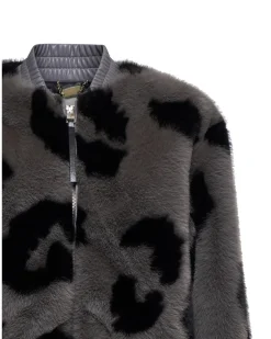 Printed faux fur bomber jacket