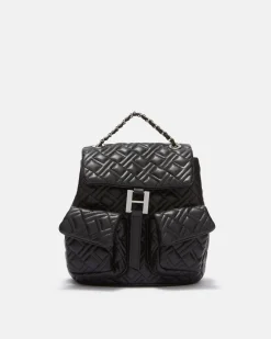 Quilted eco -leather backpack with flap closure