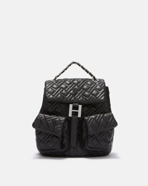 Quilted eco -leather backpack with flap closure