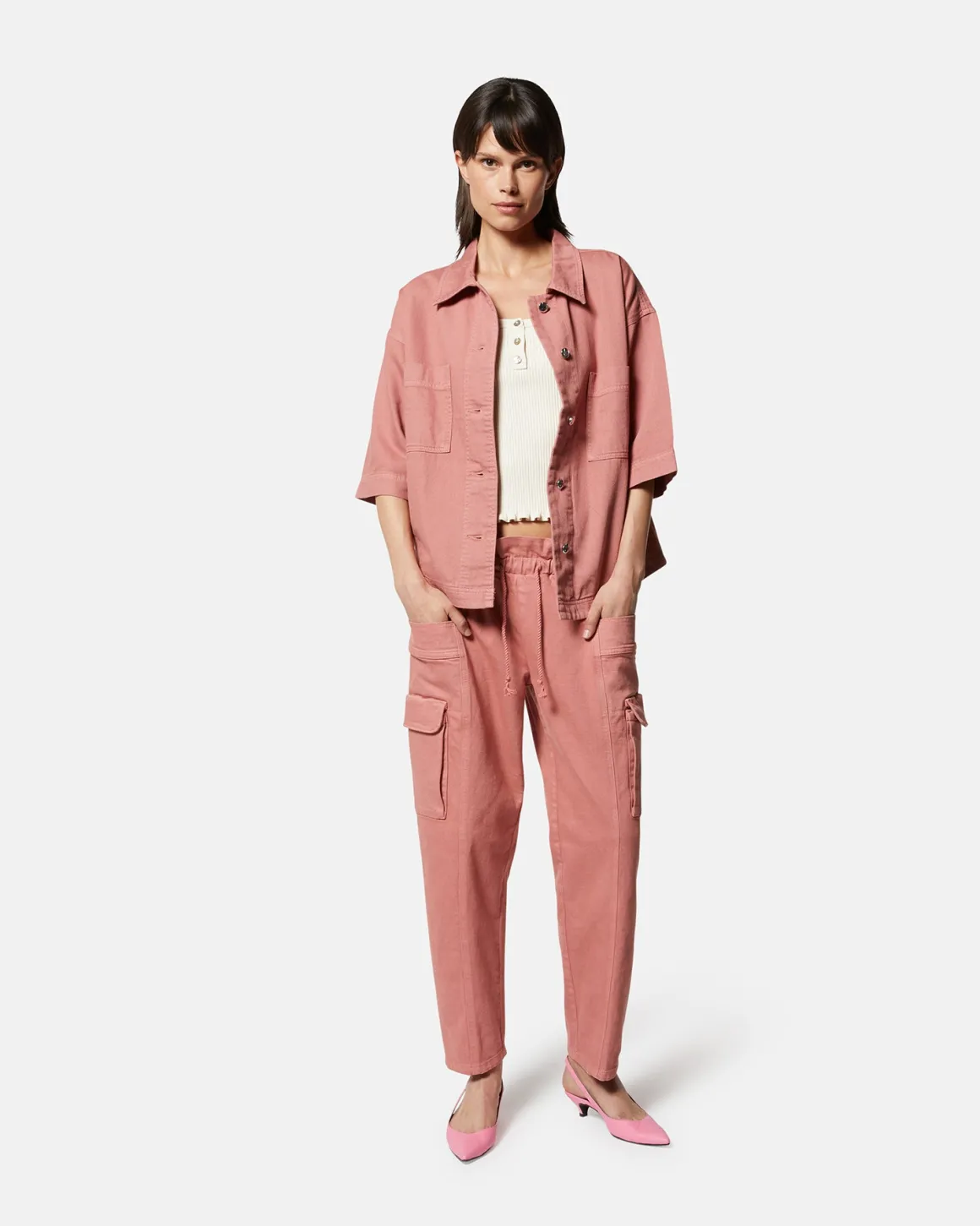 Ribbed jersey top with buttons