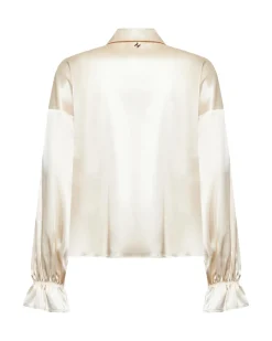 Satin shirt with ruffled sleeves