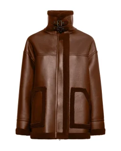Shearling-effect coat with high collar