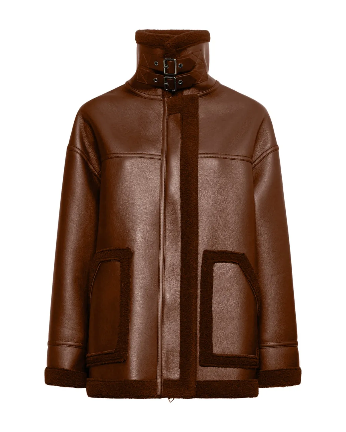 Shearling-effect coat with high collar