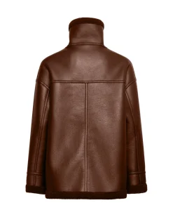 Shearling-effect coat with high collar