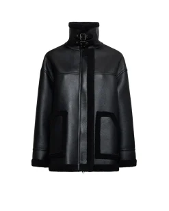 Shearling-effect coat with high collar