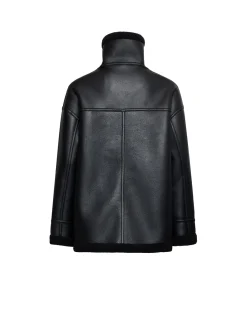 Shearling-effect coat with high collar