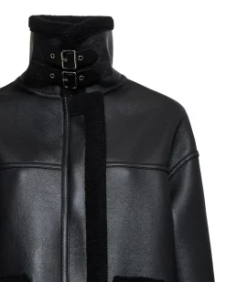 Shearling-effect coat with high collar