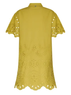 Shirt dress with perforated work and decorative details