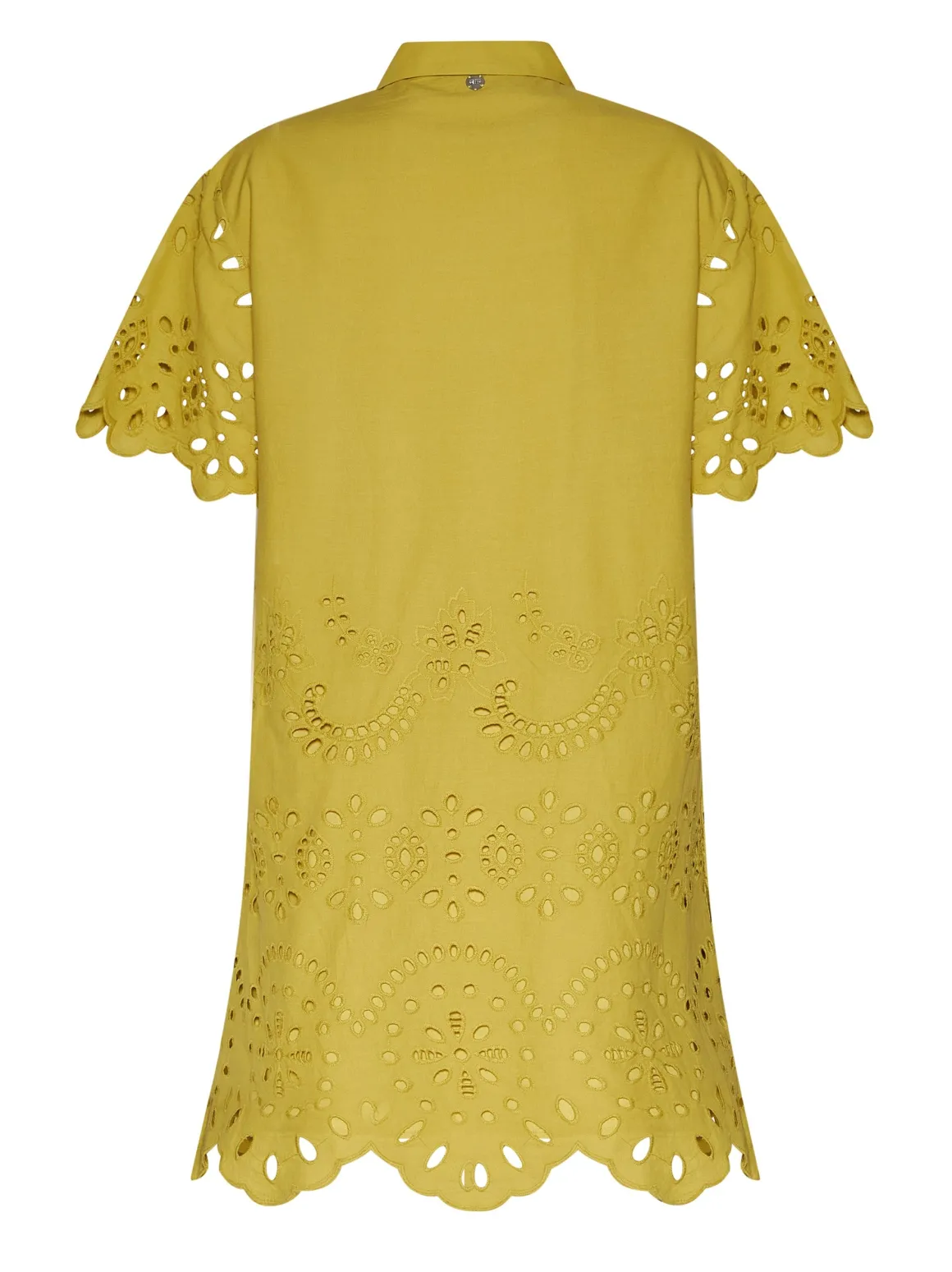 Shirt dress with perforated work and decorative details