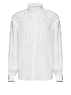 Shirt with pleated details and high collar